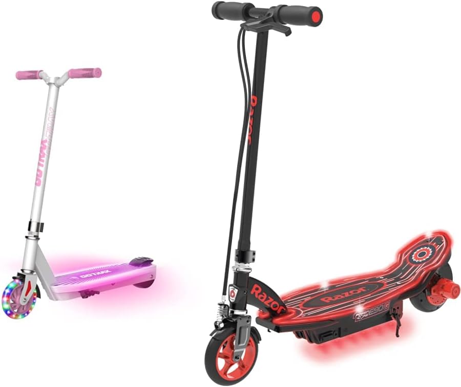 Gotrax Scout Electric Scooter for Kids Ages 4-7, Max 3 Miles Range and 6Mph Speed, 5 Flash Front Wheel and Unique Pedal Light Razor Power Core E90 Glow Electric Scooter for Kids Ages 8+