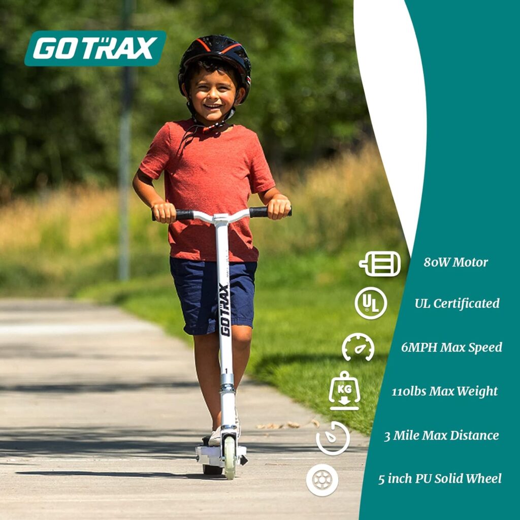 Gotrax Scout Electric Scooter for Kids Ages 4-7, Max 3 Miles Range and 6Mph Speed, 5 Flash Front Wheel and Unique Pedal Light Razor Power Core E90 Glow Electric Scooter for Kids Ages 8+