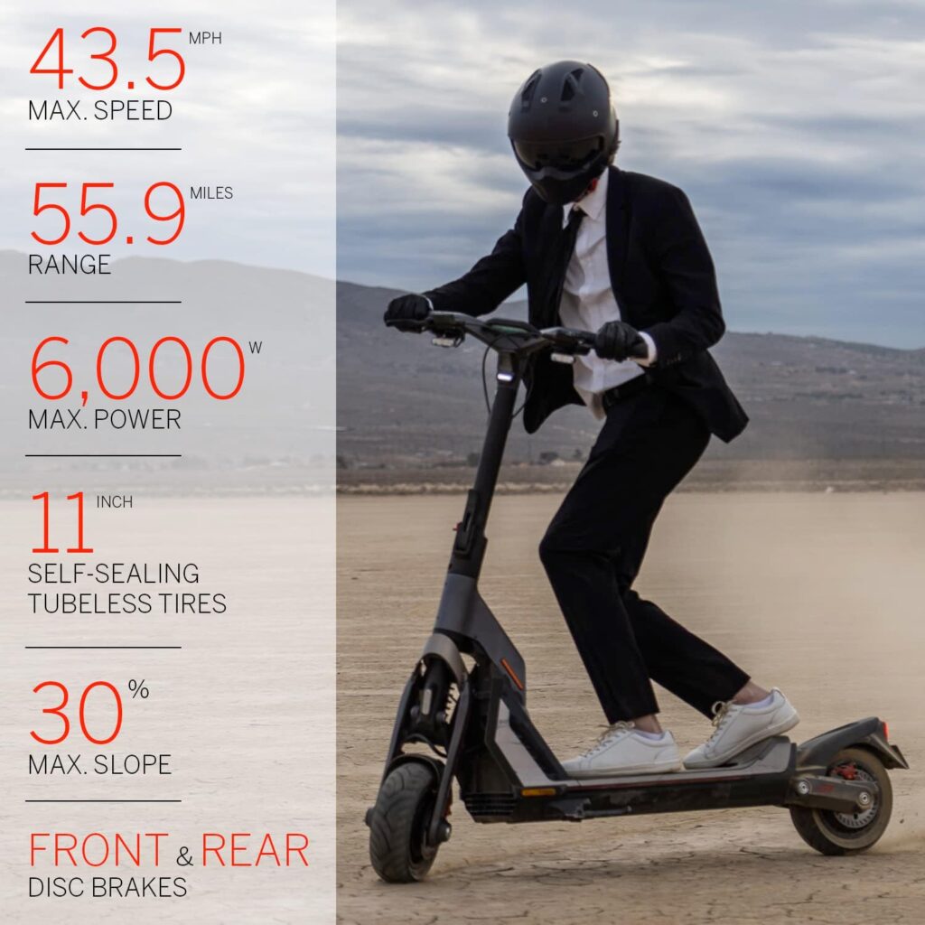 Segway SuperScooter GT Electric Scooter- GT2 6000W Motor(Ver.GT1 3000W), 55.9 Miles Long Range(Ver.GT1 43.5)  43.5MPH（Ver.GT1 37.3MPH, Dual Suspension, 11 Tires, Commuter E Scooter Adults