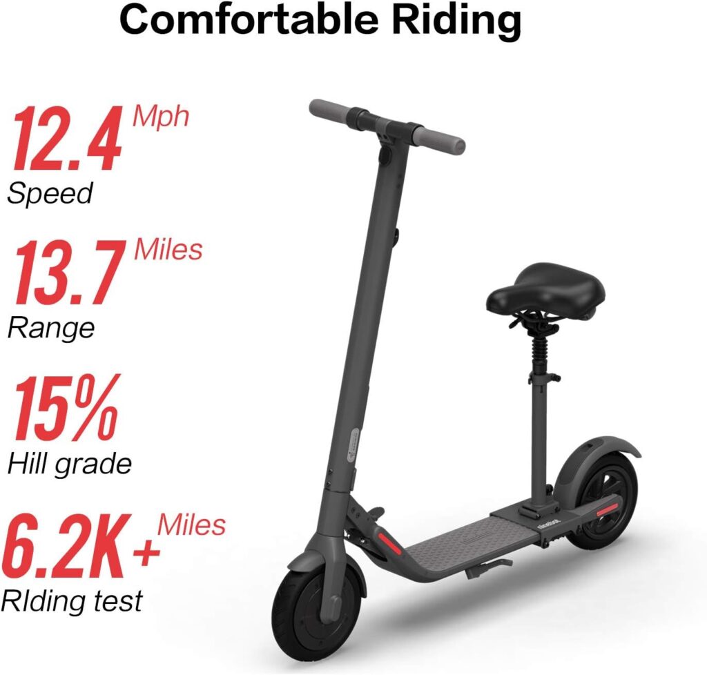 Segway Ninebot E22 Electric KickScooter w/t Free Seat, 300W Motor, 13.7 Miles Range  12.4MPH, Electric Commuter Scooter