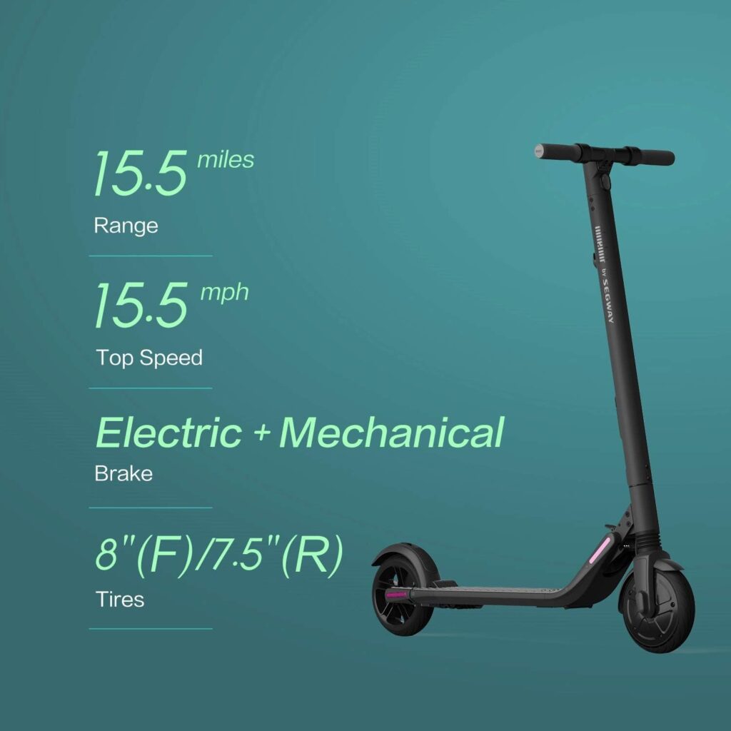 Segway Ninebot Electric Kick Scooter, 300W Motor, 15.5-28 Mi Range 15.5-19 MPH, 8 Solid Tires, External Battery