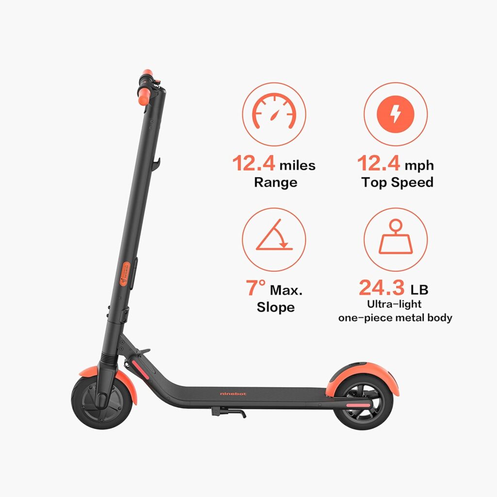 Segway Ninebot ES1L Electric Kick Scooter, 8-inch Inner-Support Hollow Tires, Dark Grey  Orange  Master Lock 8143D Bike Lock Cable with Combination