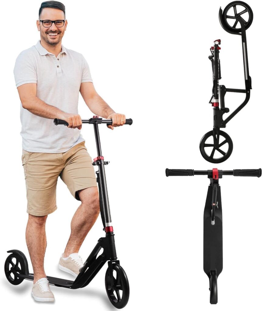 Adult Scooter - Folding, Adjustable Height, Big Wheels, Lightweight All-Aluminum Frame | Suitable for Teens 12+ | 265lbs Weight Limit