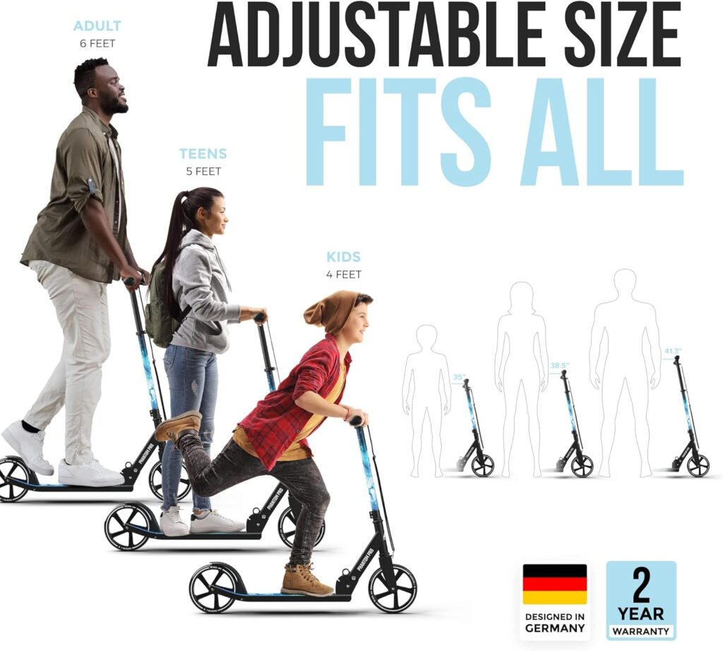 APOLLO Adult Scooter - Folding Kick Scooter for Teens and Adults Weighing up to 220 lbs. Foldable, with Big Wheels (XXL), and an LED Light-Up Wheel Option