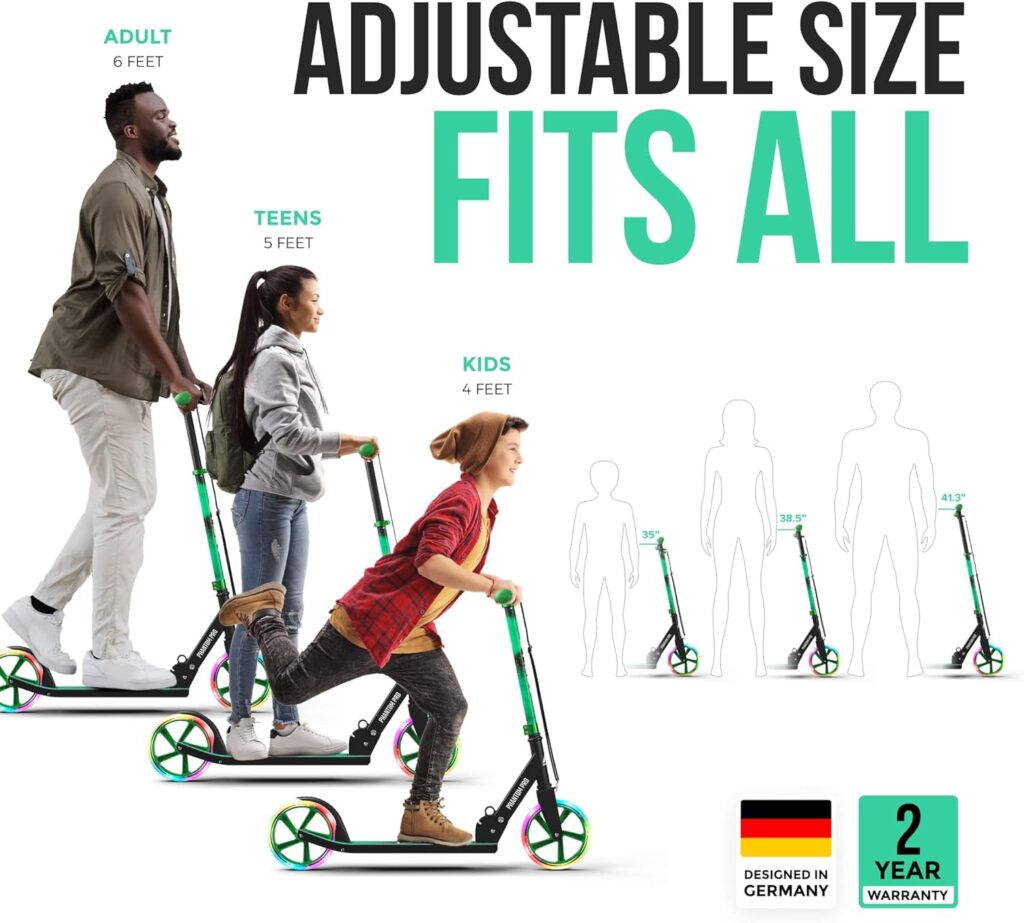 APOLLO Adult Scooter - Folding Kick Scooter for Teens and Adults Weighing up to 220 lbs. Foldable, with Big Wheels (XXL), and an LED Light-Up Wheel Option