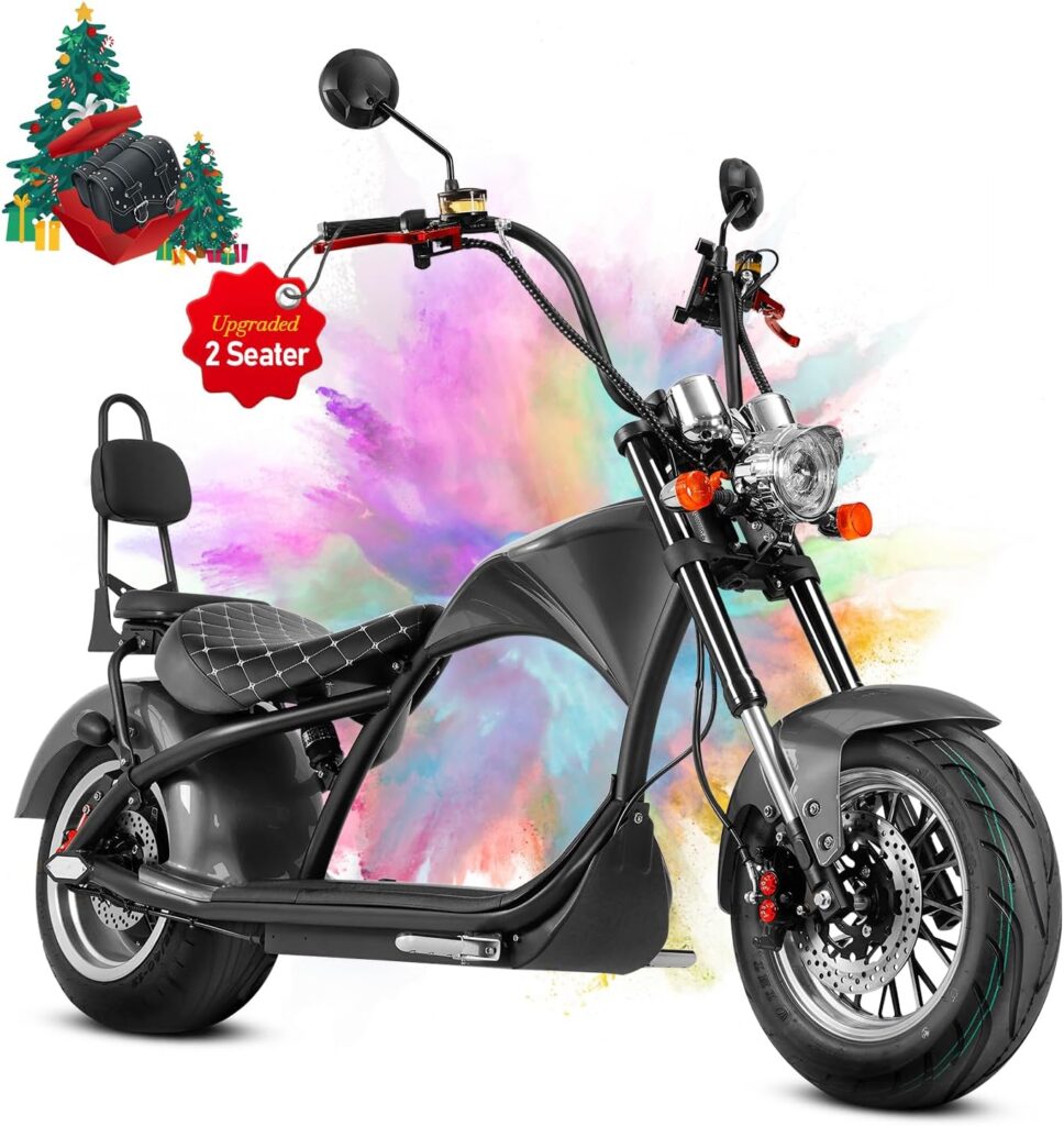 eAhora M1 Two-Seater 2000W Electric Motorcycle for Adults,37MPH 60V 30Ah Battery 40 Miles Range, Full Suspension Dual Hydraulic Brakes, Street Legal Commuting Electric Motorcycle