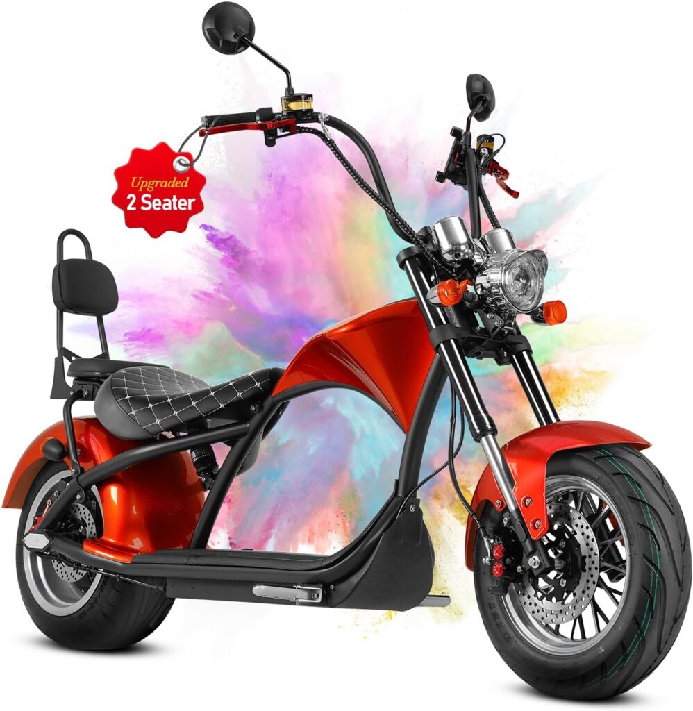 eAhora M1 Two-Seater 2000W Electric Motorcycle for Adults,37MPH 60V 30Ah Battery 40 Miles Range, Full Suspension Dual Hydraulic Brakes, Street Legal Commuting Electric Motorcycle