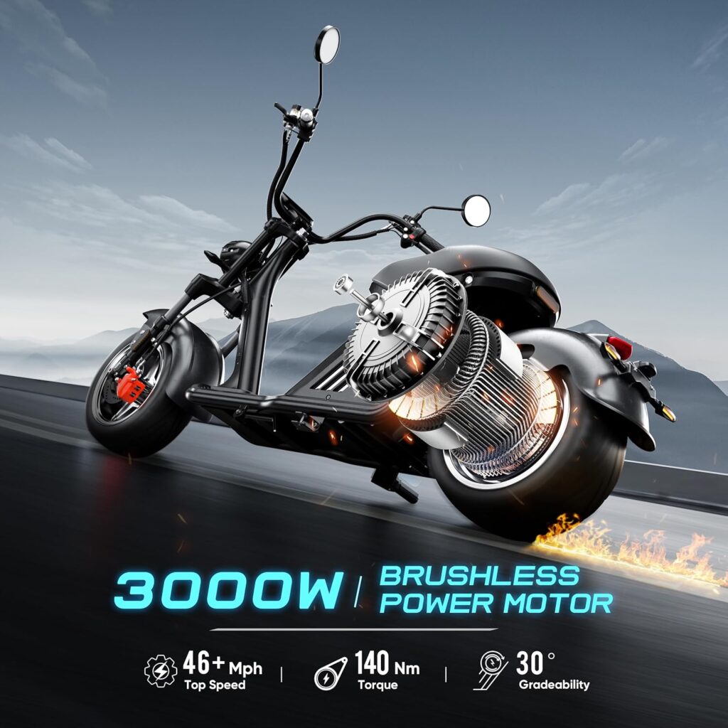 eAhora M2 3000W Electric Motorcycle for Adults 46MPH 60V 40Ah Battery 55+ Miles Long Range Electric Moped 2 Persons Seater Full Suspension,Hydraulic Brakes Adult Motorcycle for Commuting