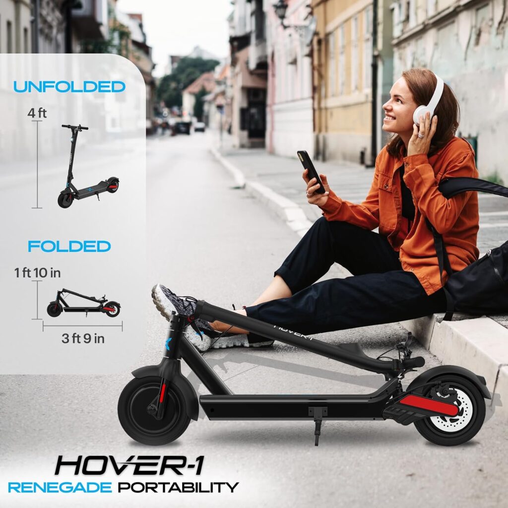 Hover-1 Renegade Electric Scooter, 18MPH, 33 Mile Range, Dual 450W Motors, 7HR Charge, LCD Display, 10 Inch High-Grip Tires, 264LB Max Weight Commuter Scooter for Adults and Teens.