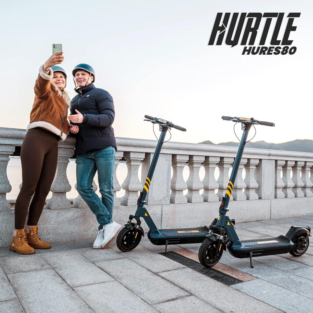 Hurtle Folding Electric Scooter - 10” Pneumatic Tires, 25 Miles Range, 19 MPH Max Speed, 500W 36V Brushless Motor Escooter with App Control, E-ABS Front Drum  Rear Disc Brakes, E-Scooter for Adult