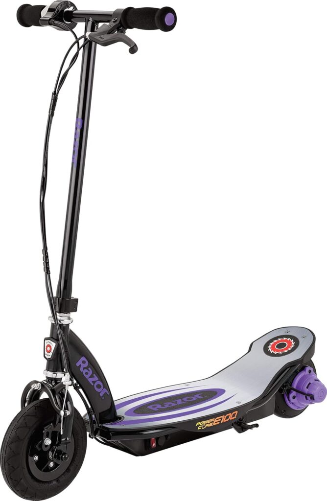 Razor Power Core E100 Electric Scooter for Kids Ages 8+ - 100w Hub Motor, 8 Pneumatic Tire, Up to 11 mph and 60 min Ride Time, for Riders up to 120 lbs