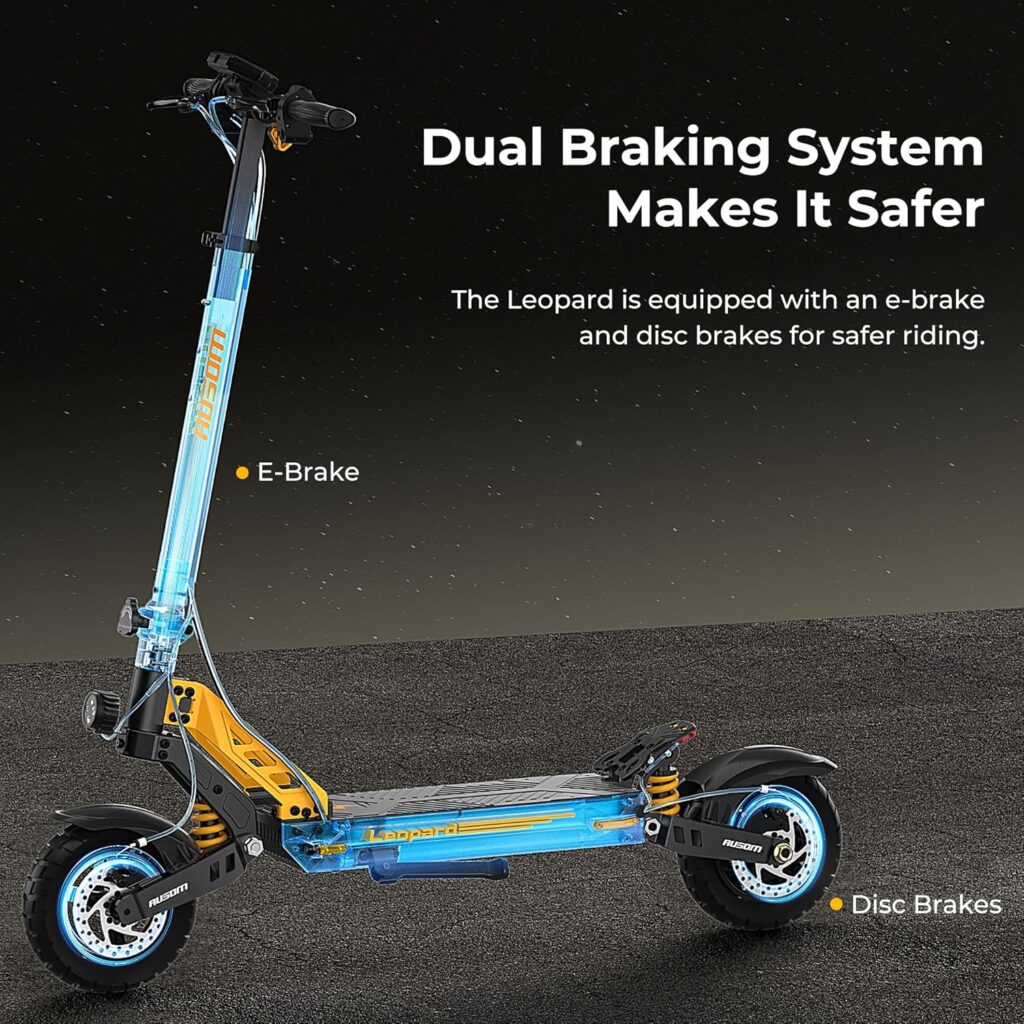 Ausom Electric Scooters for Adults, Foldable Commuter e-Scooter with LCD Large-Screen, High Power Motors and Adjustable Speeds, Off-Road Sport Scooters with Dual Disk Brakes  Suspension