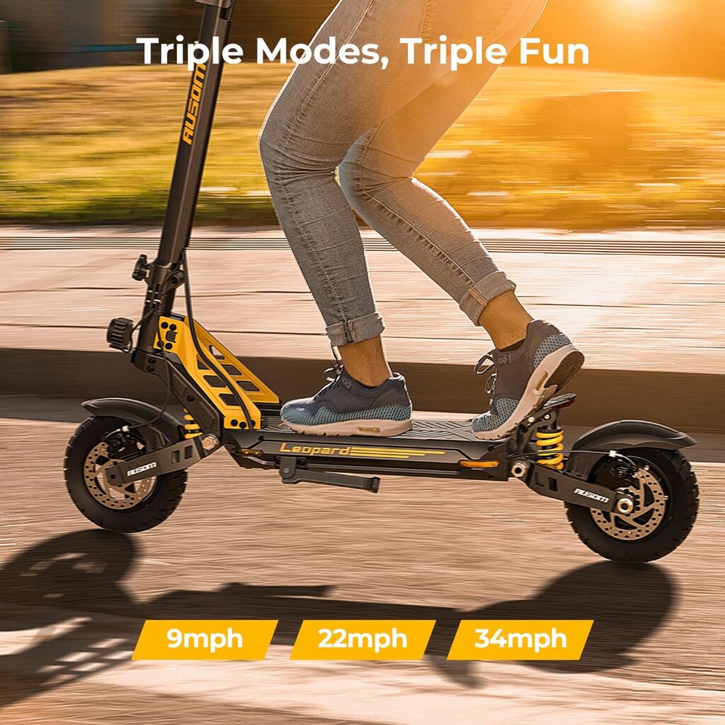 Ausom Electric Scooters for Adults, Foldable Commuter e-Scooter with LCD Large-Screen, High Power Motors and Adjustable Speeds, Off-Road Sport Scooters with Dual Disk Brakes  Suspension