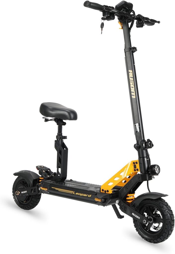 Ausom Electric Scooters for Adults, Foldable Commuter e-Scooter with LCD Large-Screen, High Power Motors and Adjustable Speeds, Off-Road Sport Scooters with Dual Disk Brakes  Suspension