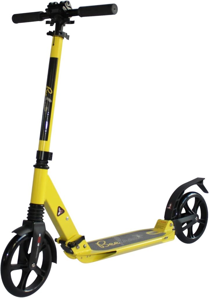 Bee Free Kick Scooter for Children, Teens and Adults, Adjustable Handlebars, Foldable Construction, Rear Foot Brake, Anti-Shock Suspension