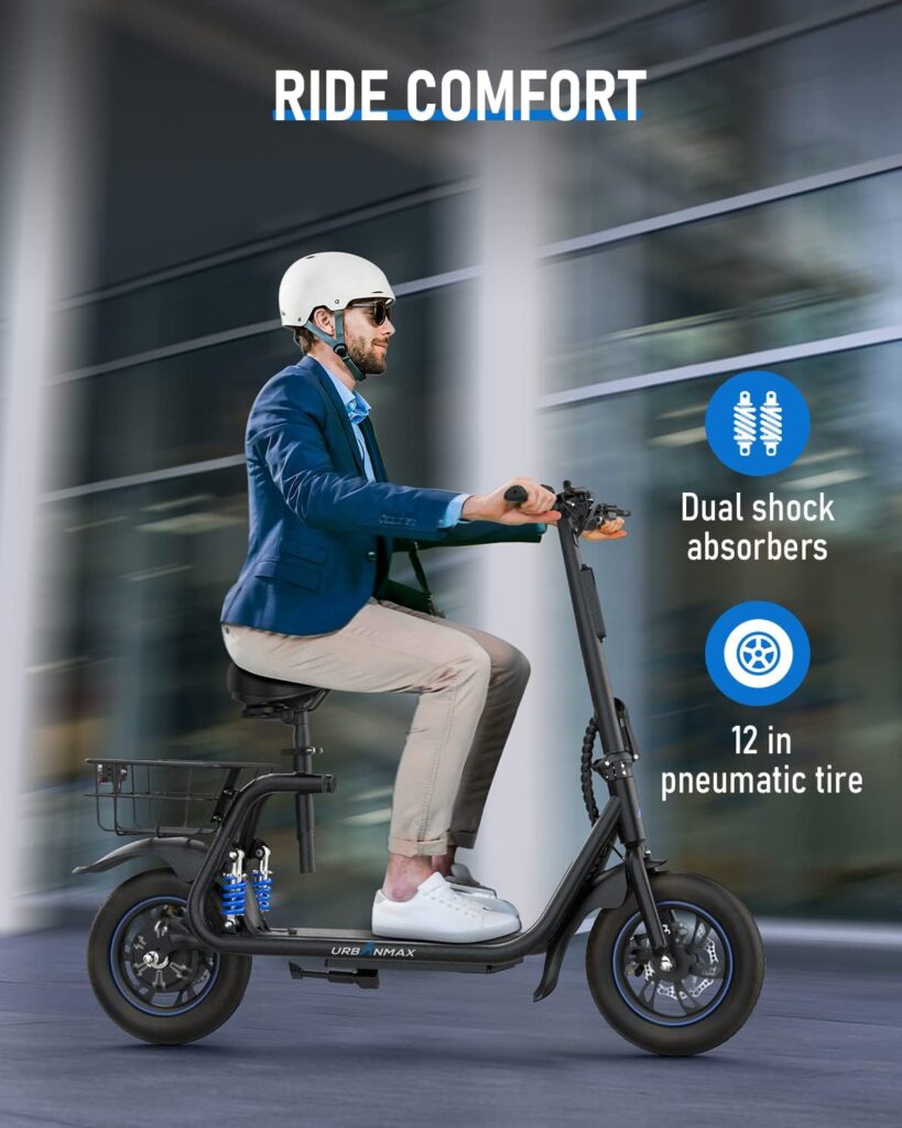 C1 Electric Scooter with Seat, Foldable Scooter for Adults Carry up to 265lbs, 450W Powerful Motor 25 Miles Range with Dual Shock Absorbers, 18.6mph Commuter E-Scooter with Basket