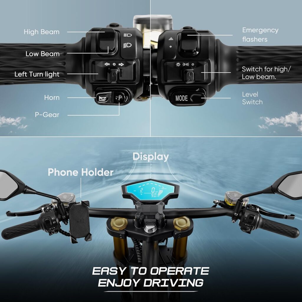 eAhora 4000W 50MPH M8S Electric Motorcycle for Adults, 72V 35Ah Lithium Battery 70 Miles Long Range, Full Suspension Dual Hydraulic Brakes Comfortable Ride, Street Legal Registerable