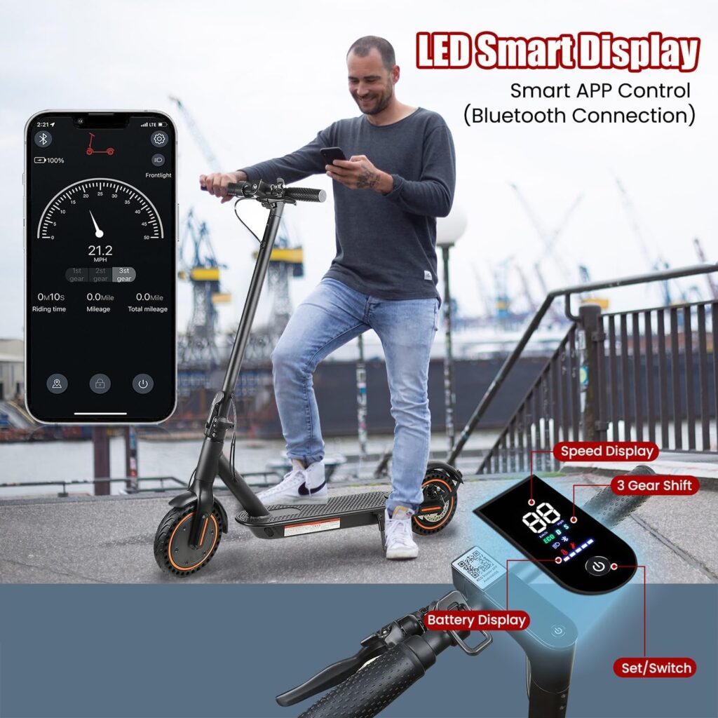 Electric Scooter, 8.5 Solid Tires E Scooter for Adult, 500W Motor, Up to 19MPH /19-21Miles Commuter Escooter, with Smart APP and Cruise Control Portable Scooter Electric