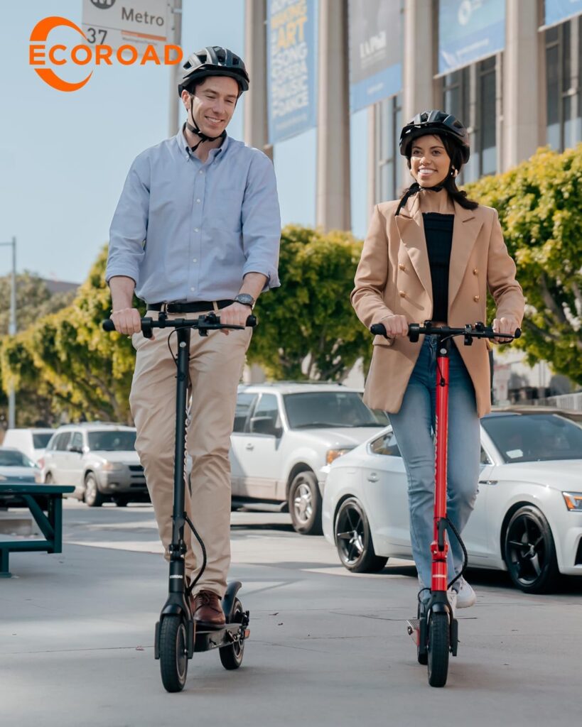 Electric Scooter EC8, 15-18 Miles Long Range Adults Commuting Scooters, 350W Motor  19 MPH Foldable Electric Kick Scooters, 10 Pneumatic Tires E-Scooter with Dual Rear Suspension