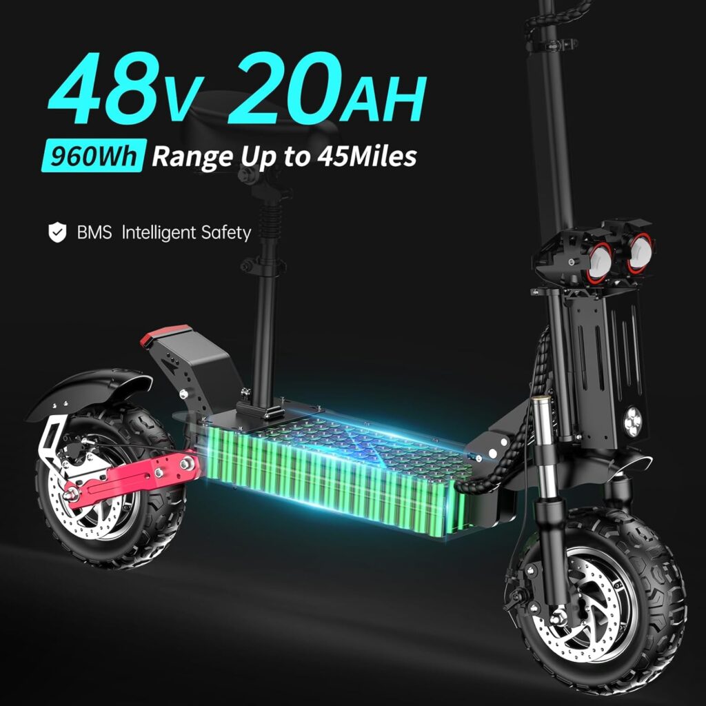 Electric Scooter for Adults Peak 5600W Dual Motor Up to 50MPH,Battery Range to 45Miles Fast Sports Escooter 11 Off Road Tires 800lbs Max Load Folding Scooter for Teens with Detachable Seat