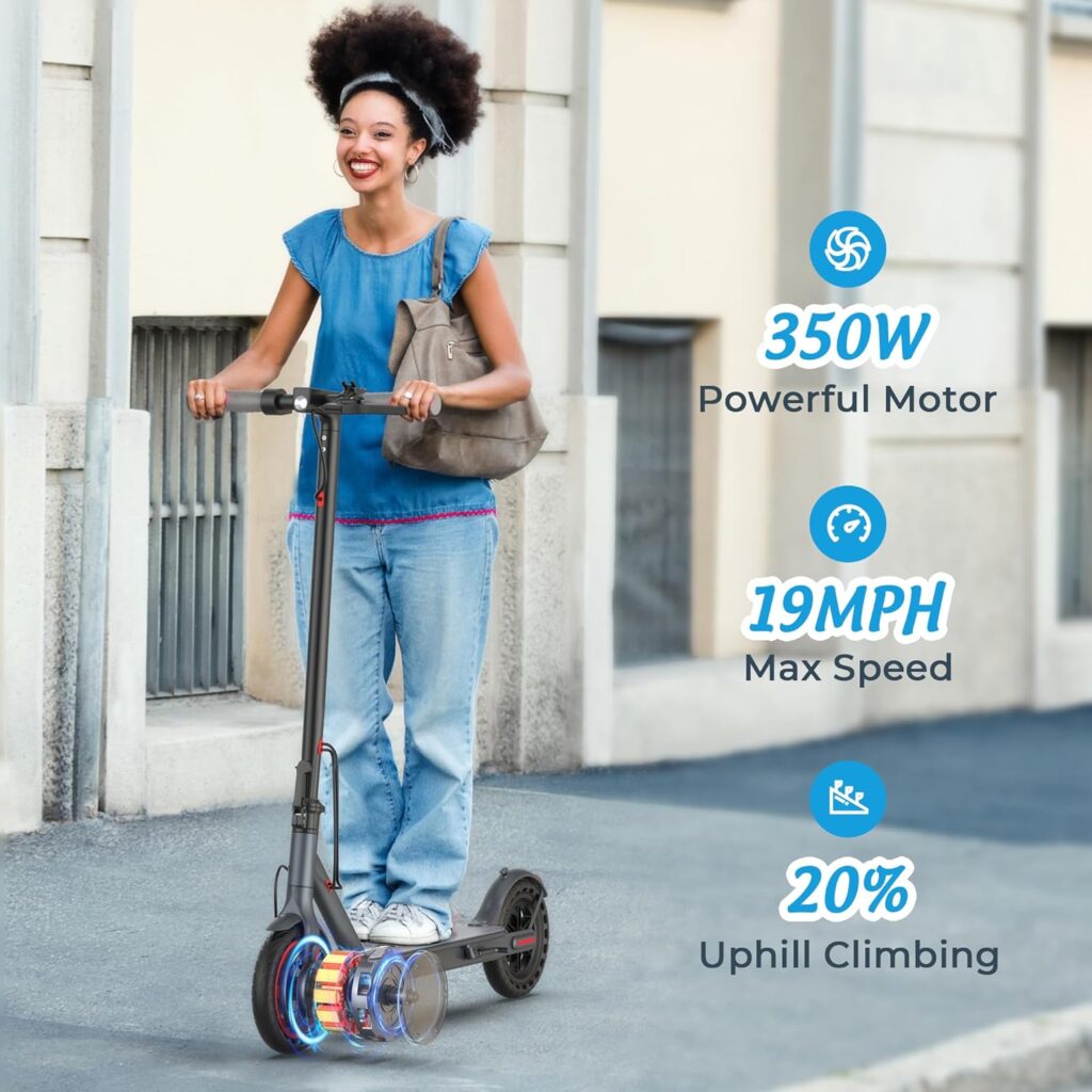 Electric Scooter, Peak 350W Motor, 8.5 Solid Tires, 19 MPH  Max 21 Miles, Portable Folding E-Scooter Adults with Dual Braking System and App Control, UL 2272 Tested