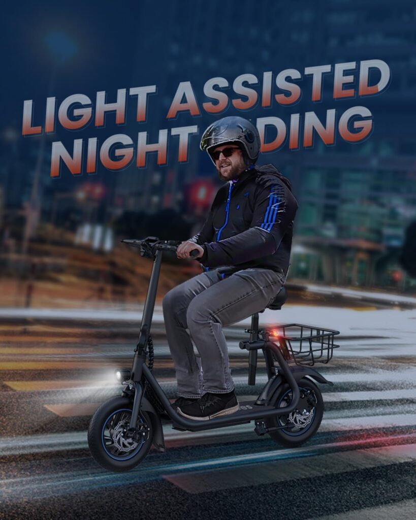 Electric Scooter with Seat for Adults, 20Miles Long Range 450W Motor up to 15.5MPH Smart LCD Display Electric Scooter with Basket