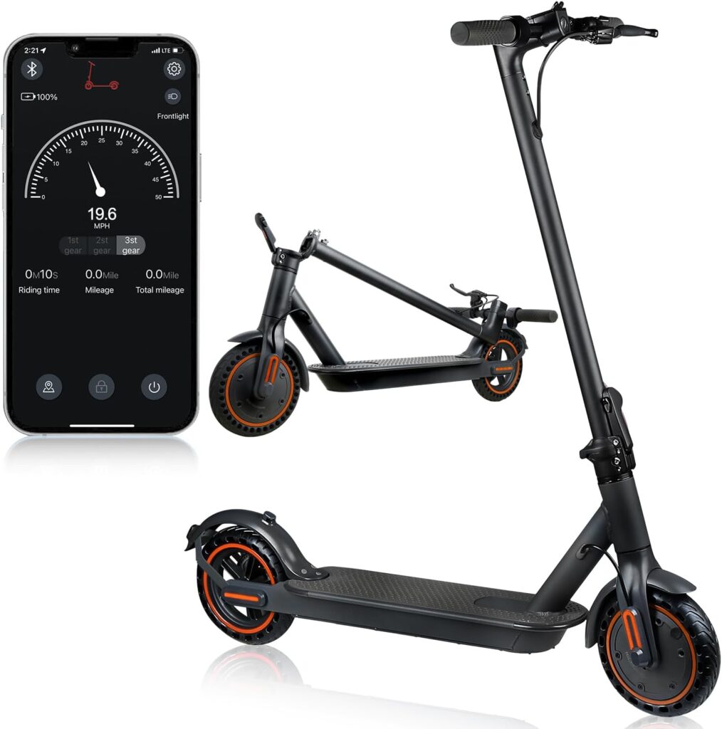 Electric Scooter,350W Motor,19 Miles Long Range Scooter Electric for Adults, 8.5 Solid Tires,19MPH Top Speed Portable Commuting E-Scooter with Double Braking SystemAPP