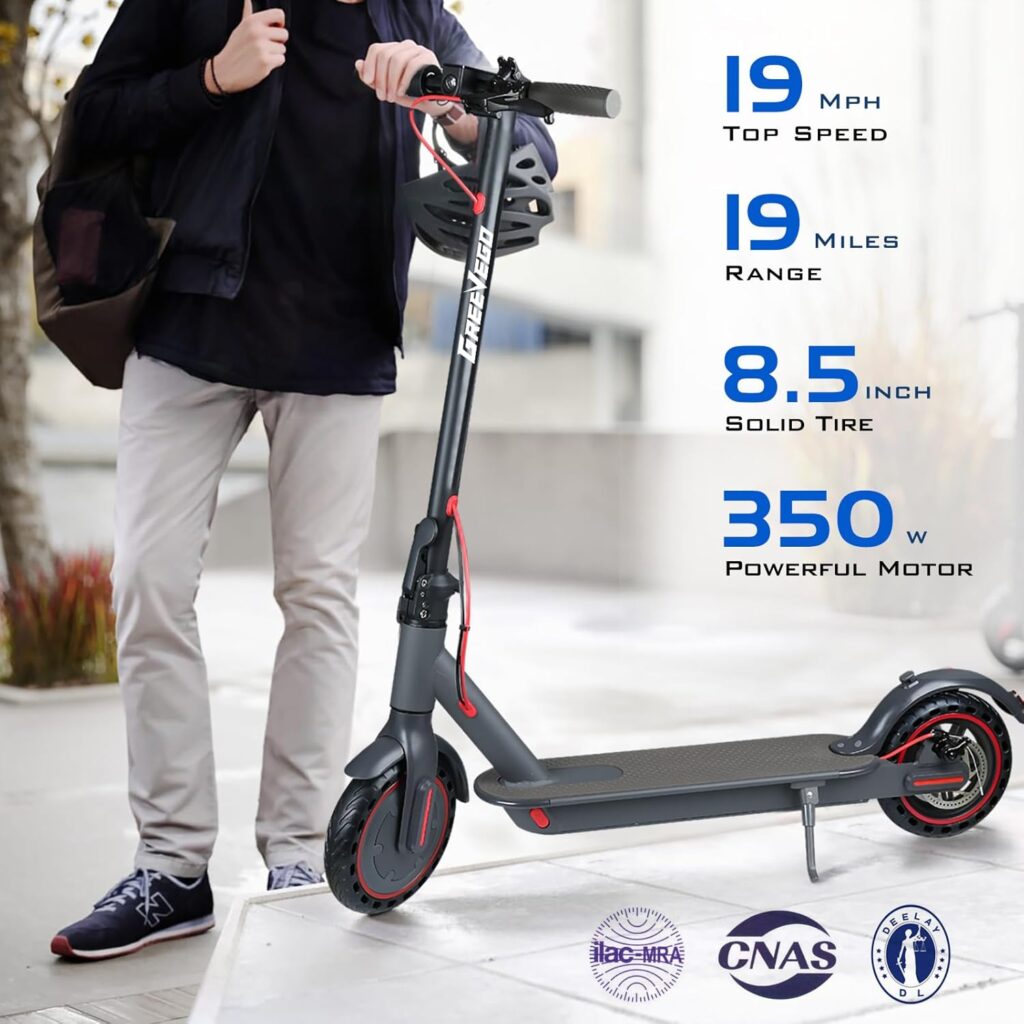 Electric Scooter,350W Motor,19 Miles Long Range Scooter Electric for Adults, 8.5 Solid Tires,19MPH Top Speed Portable Commuting E-Scooter with Double Braking SystemAPP