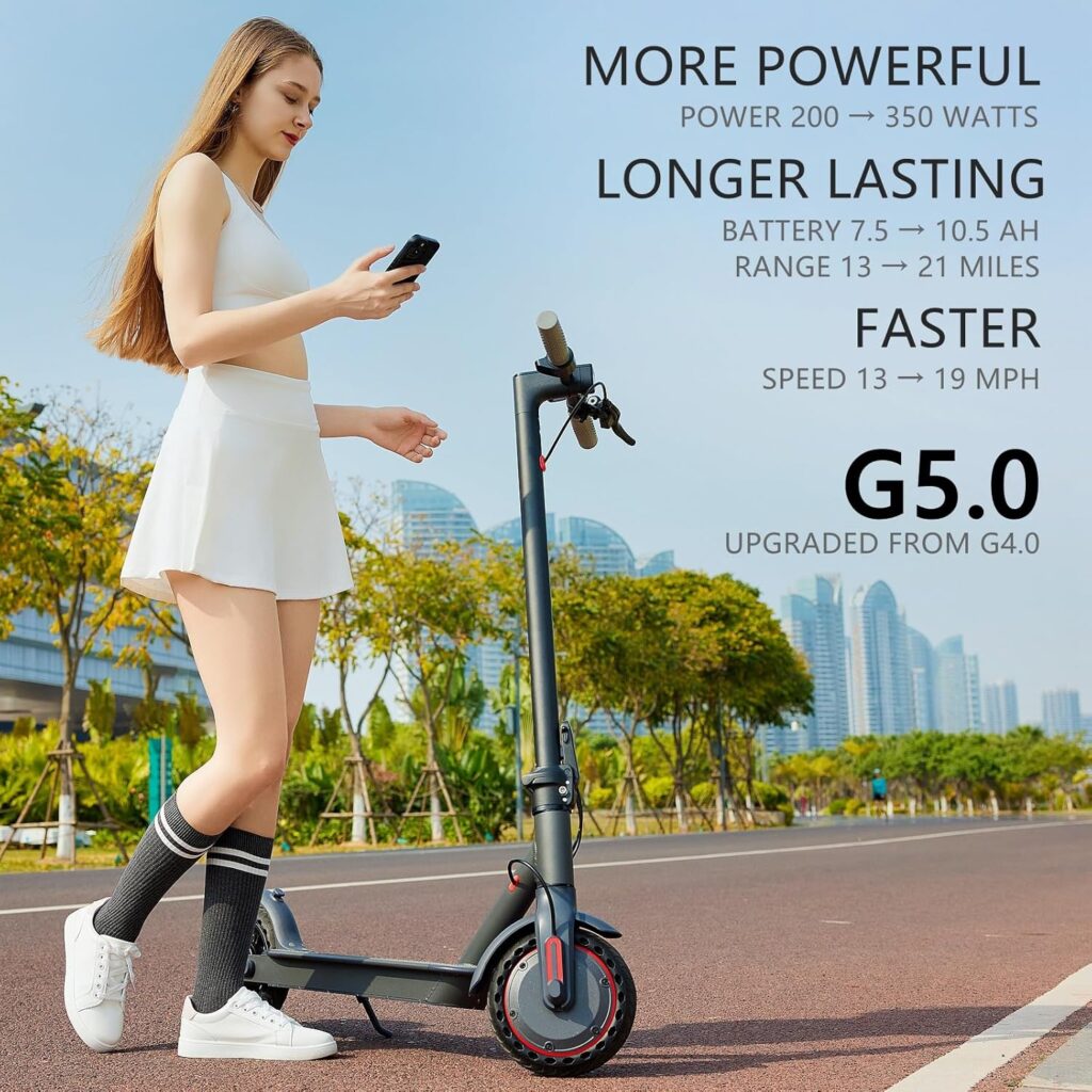 G5.0 Electric Scooter Adults - 21Mile Range  19MPH Speed E-Scooter, 350W Scooter for Adults up to 264lbs, Folding Scooters with 8.5 Solid Tires, Dual Braking, Mobile APP