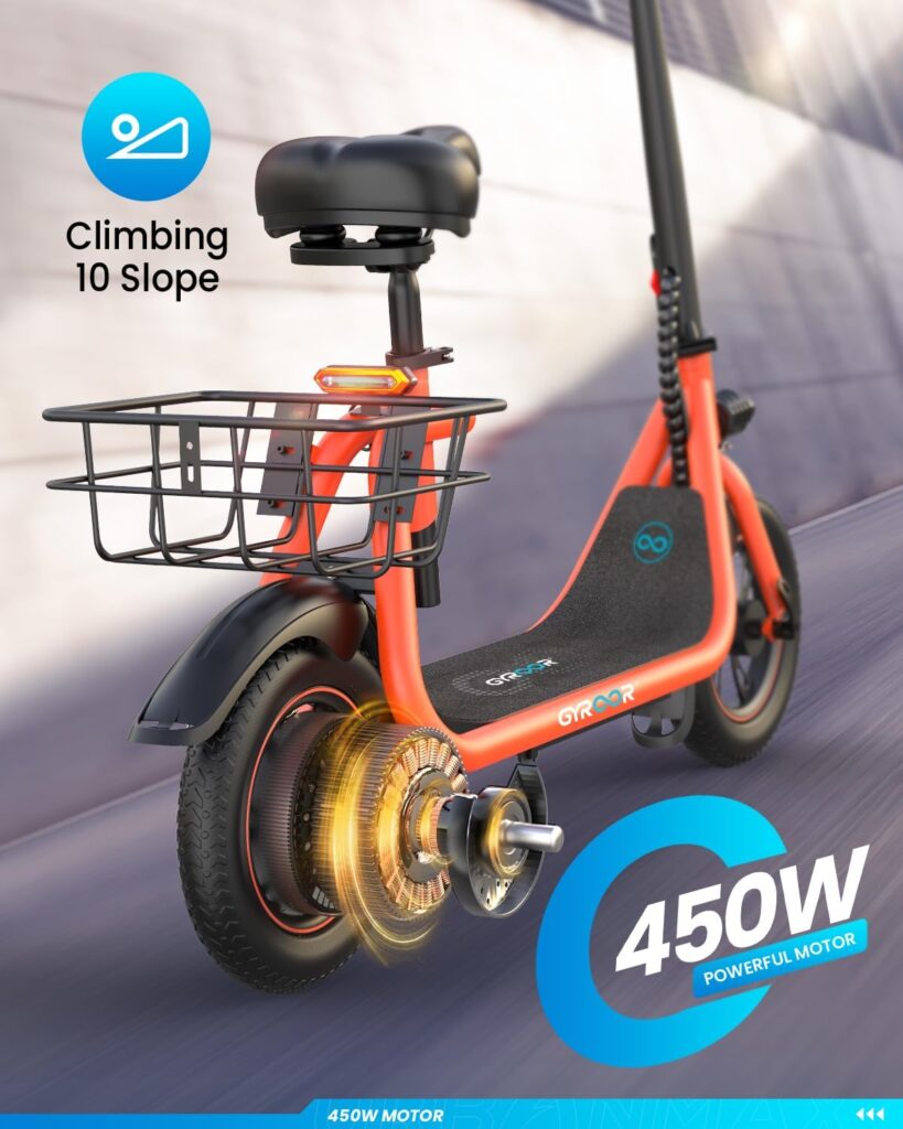 Gyroor Electric Scooter for Adults with Seat, 20/25 Miles Range 450W Motor up to 15.5/18.6 MPH Speed LCD Display, Electric Scooter with Basket