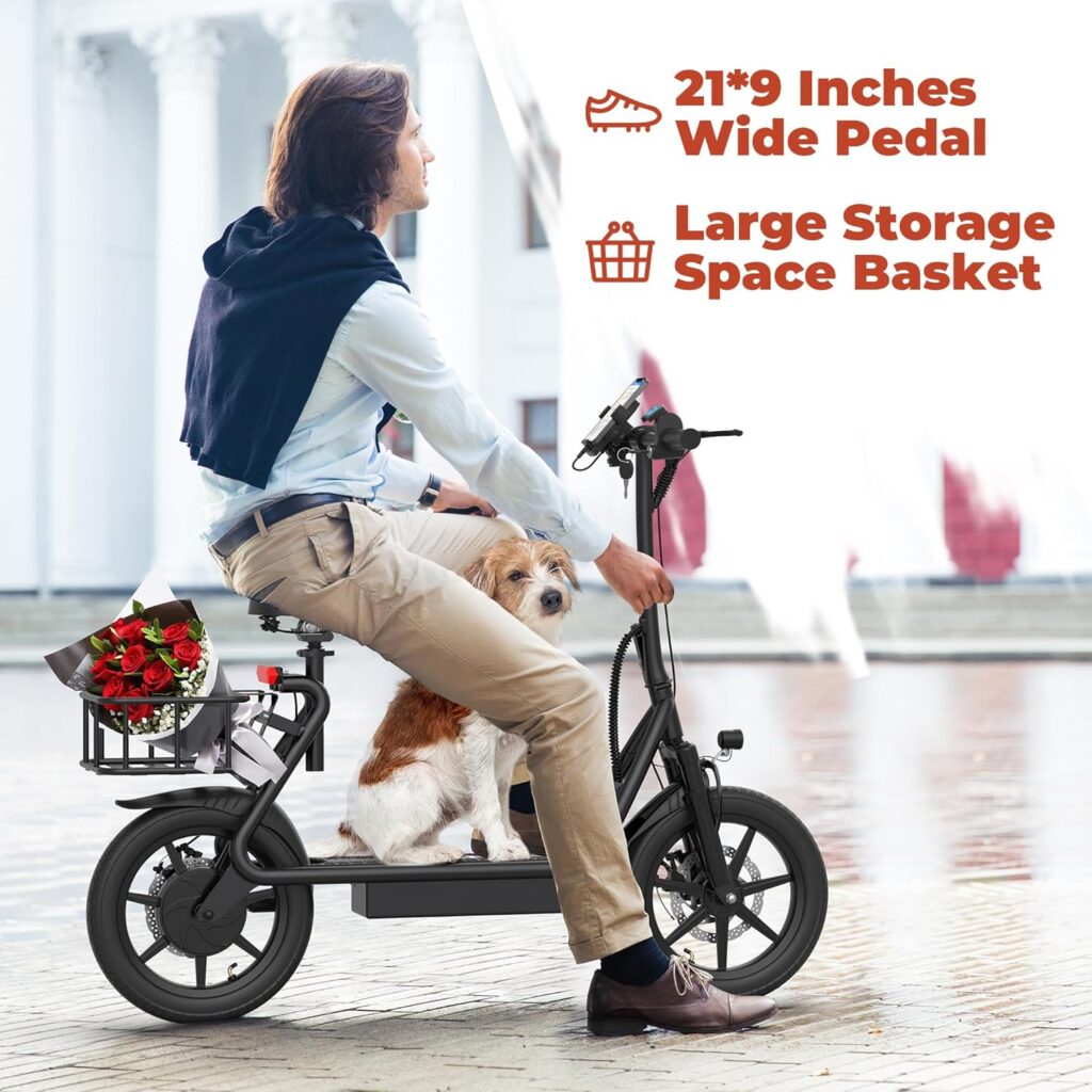 H3/H3PRO Electric Scooter with Seat, 750W Peak Motor, 14 Pneumatic Tires, Top Speed 22 mph, Max 27/49 Miles Ranges, Foldable E-Scooter with Front Suspension, Back Basket