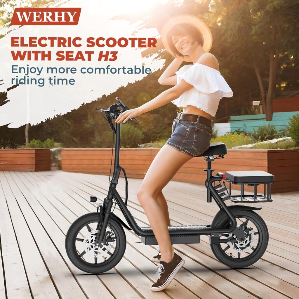 H3/H3PRO Electric Scooter with Seat, 750W Peak Motor, 14 Pneumatic Tires, Top Speed 22 mph, Max 27/49 Miles Ranges, Foldable E-Scooter with Front Suspension, Back Basket