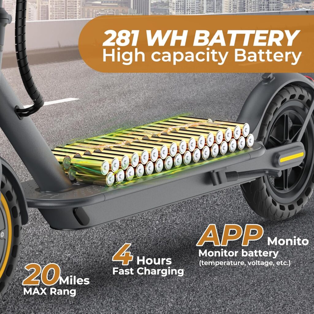 H7 Electric Scooter, 8.5 Tires, Up to 20 Miles Range, 350W Motor  19 MPH Portable Folding Commuting Electric Scooter for Adults with Double Braking System and App