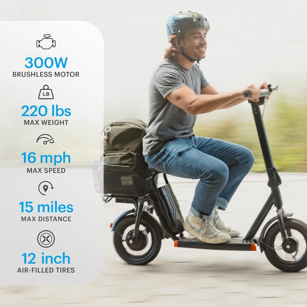 Hover-1 Alpha Cargo/2.0 Foldable Electric Scooter with 300W/450W Brushless Motor, 16-18 mph Max Speed, 10/12” Tires, and 12-15 Mile Range