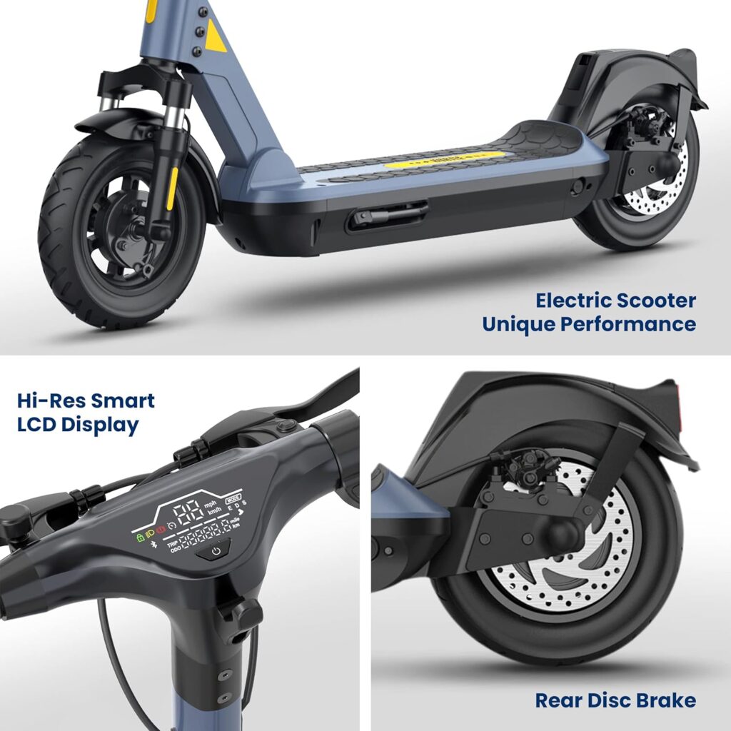 Hurtle Folding Electric Scooter - 10” Pneumatic Tires, 25 Miles Range, 19 MPH Max Speed, 500W 36V Brushless Motor Escooter with App Control, E-ABS Front Drum  Rear Disc Brakes, E-Scooter for Adult