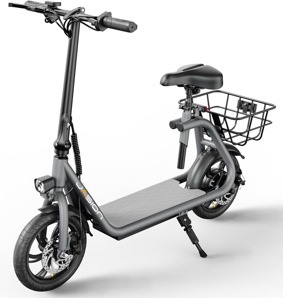 Jasion JS3 Electric Scooter for Adults with Seat, 650W Peak Motor[20MPH Max Speed], 20Miles Ranges Adult Electric Scooters, Foldable E-Scooter with Basket for Commuting