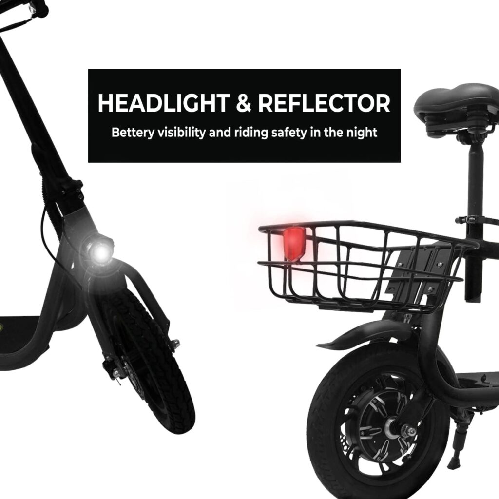 Phantomgogo Commuter R1 - Electric Scooter for Adults - Foldable Scooter with Seat  Carry Basket - 450W Brushless Motor 36V - 15MPH 265lbs Max Load E Mopeds for Adults