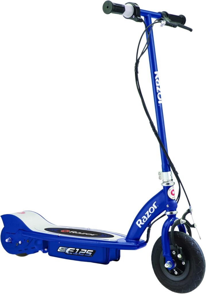 Razor E125 Kids Ride-on 24V Motorized Battery Power Operated Electric Scooter with up to 10 MPH Speed and Pneumatic Wheels for Ages 8 Above, Blue