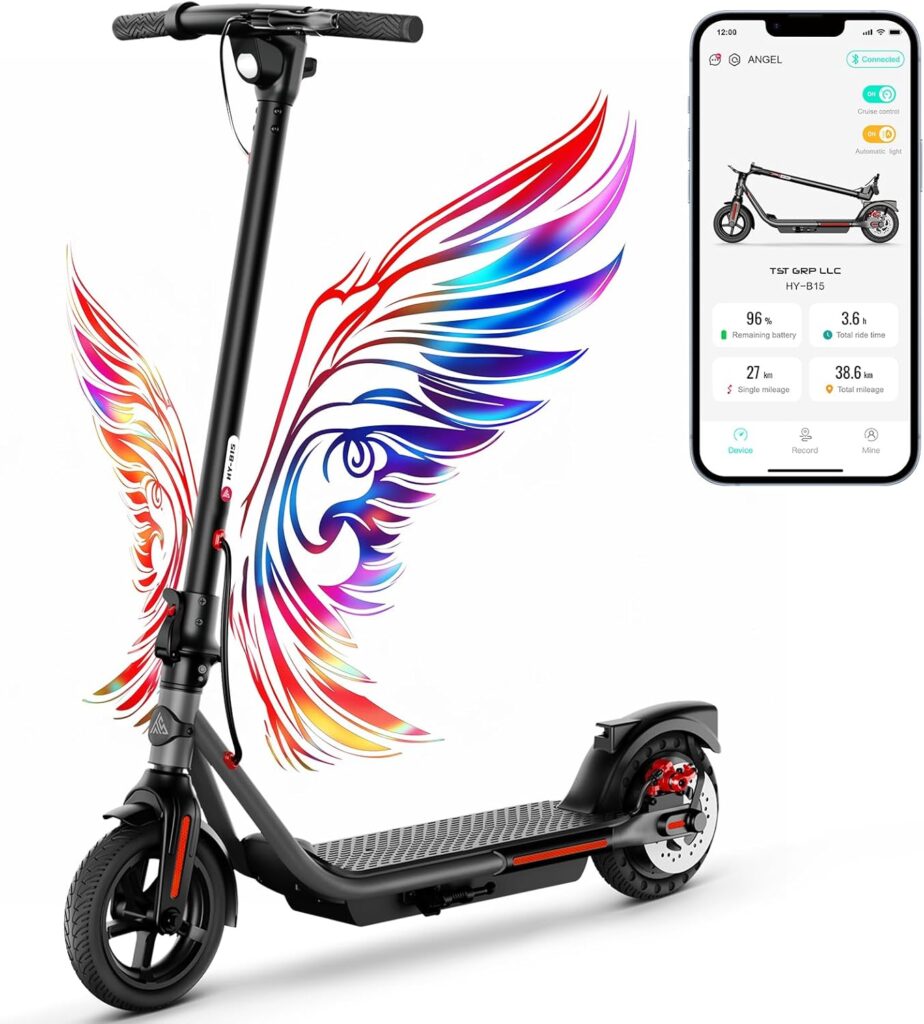 TST Electric Scooter for Adults, Up to 19 MPH and 20/30 Miles Long-Range, 500W Peak Motor Foldable E Scooter, 10 Solid Rear Tire and Pneumatic Front Tire, Dual Braking System and App Control