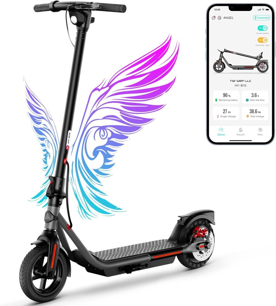 TST Electric Scooter for Adults, Up to 19 MPH and 20/30 Miles Long-Range, 500W Peak Motor Foldable E Scooter, 10 Solid Rear Tire and Pneumatic Front Tire, Dual Braking System and App Control