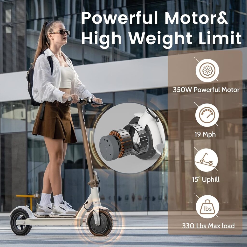 Electric Scooter for Adults, 8.5 Solid Inch Tires, 350W Motor 19 Mph Speed, 19 Miles Max Range Foldable Commute Scooter with Dual Braking System, App Control