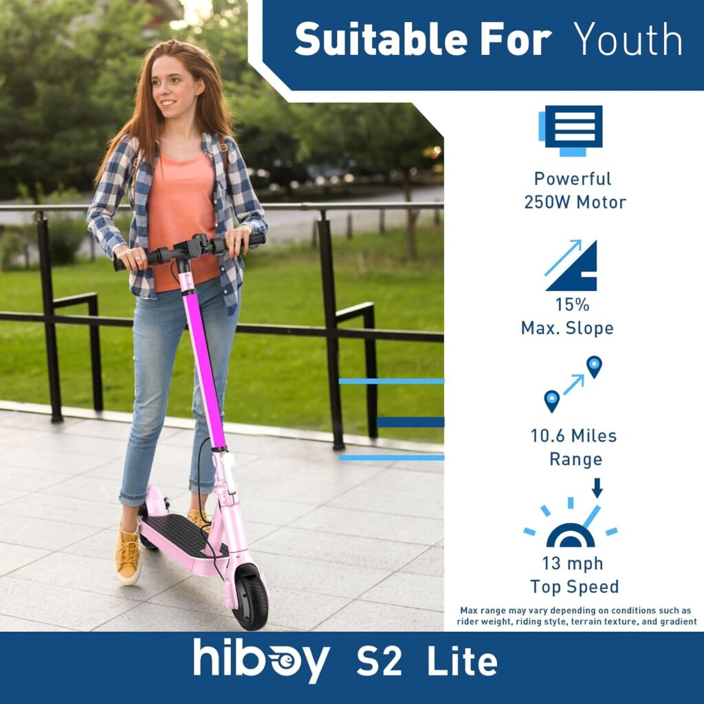 Hiboy Electric Scooter, 350W Peak Motor, 13 MPH, 10.6 Mile Range, Foldable, Lightweight, UL 2272 Certified, Dual Braking System, E-Scooter for Teens, Commuting, and Campus Use