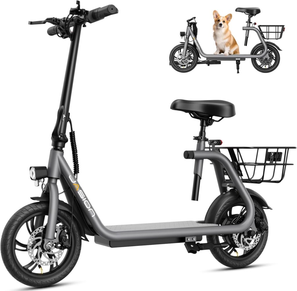 Jasion JS3 Electric Scooter for Adults with Seat, 650W Peak Motor[20MPH Max Speed], 20Miles Ranges Adult Electric Scooters, Foldable E-Scooter with Basket for Commuting