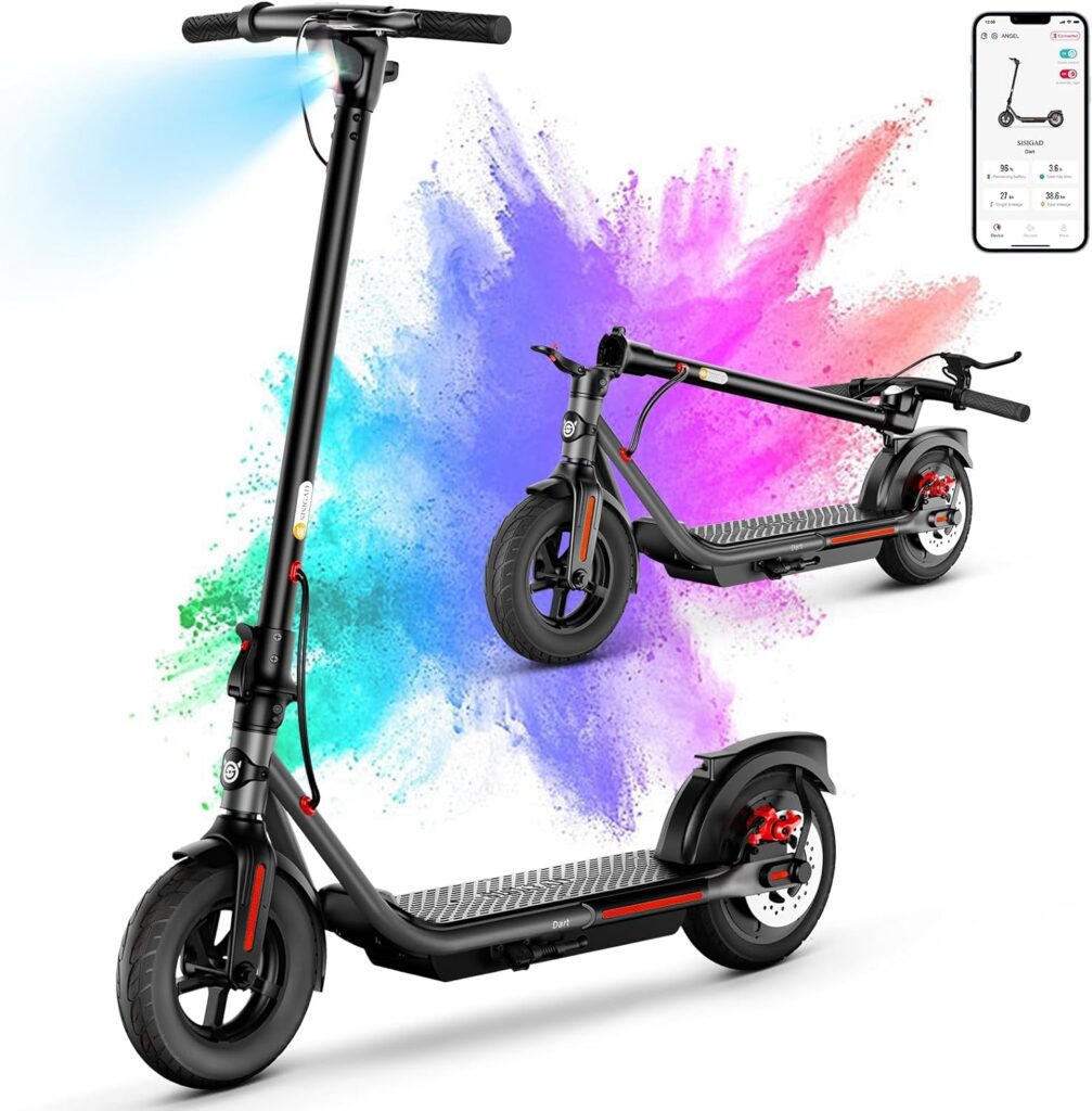 SISIGAD Electric Scooter Adults 10 Solid Tires, 350W Motor Peak 500W, Max 19 Mph Speed, Up to 20/30 Miles Long Range, Portable Folding E-Scooter for Adults Commuter with Dual Braking System and App