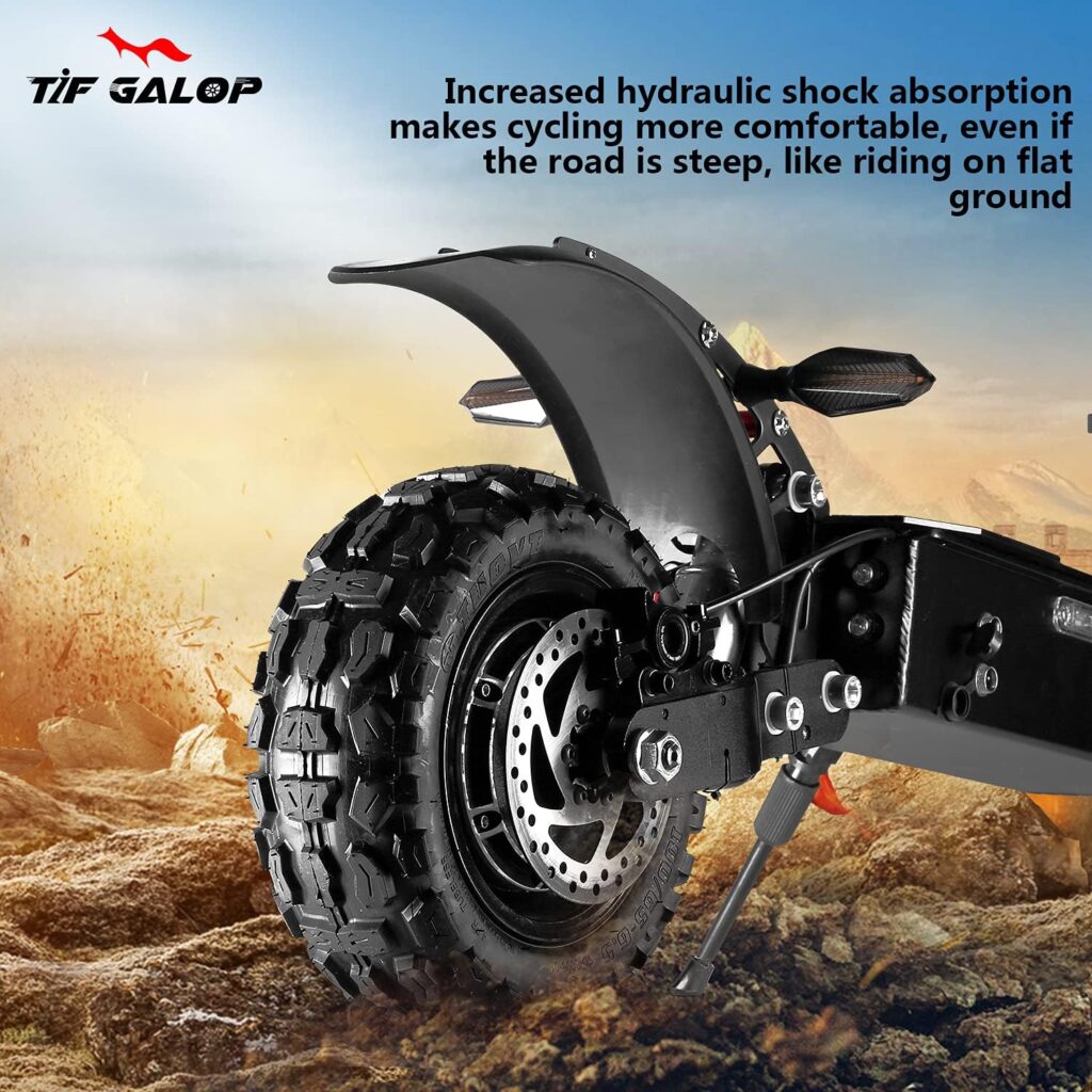 TIFGALOP Electric Scooter High Power Dual Drive 5600W Motor Up to 50 MPH and 60 Miles Range 11 Inch Tubeless Off Road Tires Electric Scooter for Adults with Detachable Seat