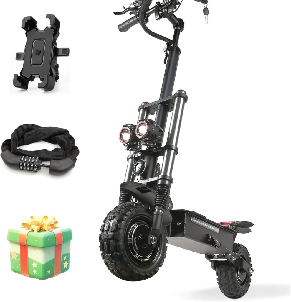 TIFGALOP Electric Scooter High Power Dual Drive 5600W Motor Up to 50 MPH and 60 Miles Range 11 Inch Tubeless Off Road Tires Electric Scooter for Adults with Detachable Seat